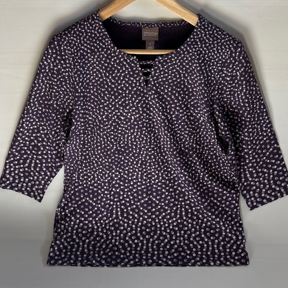 Chico's Dark Purple and Ivory Polka Dots